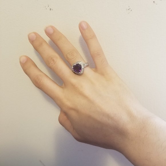 Heart Engagement ring - size 5 - amethyst and CZ - Picture 12 of 15